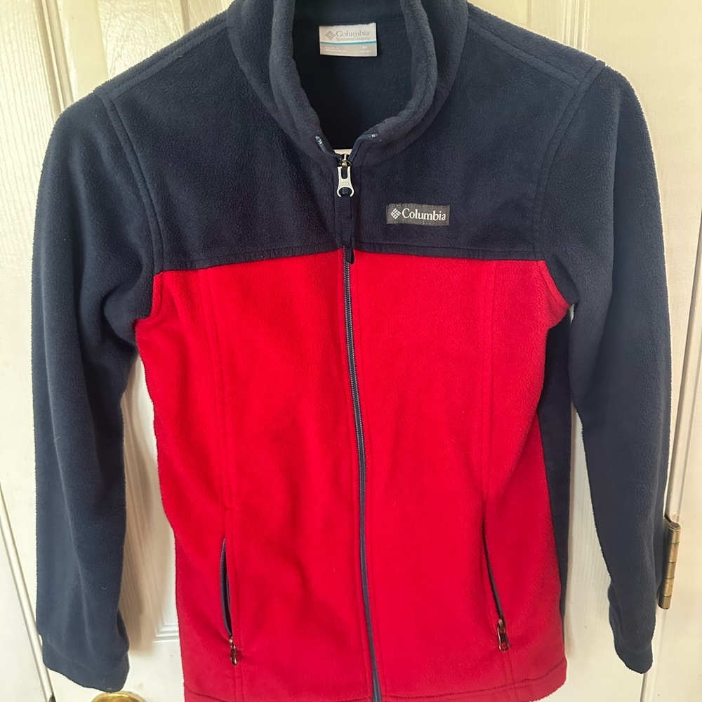 Boys Medium Columbia Two-Tone Red and Blue Fleece Jacket